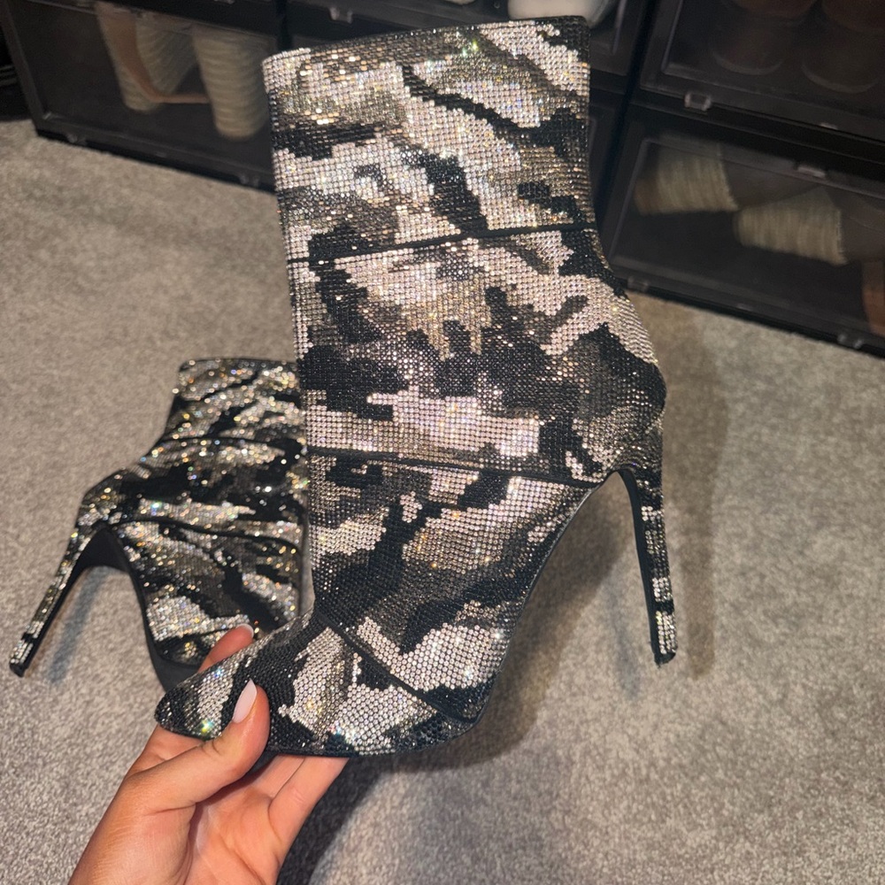 Steve Madden Black and Silver Sequin Heeled Boots
